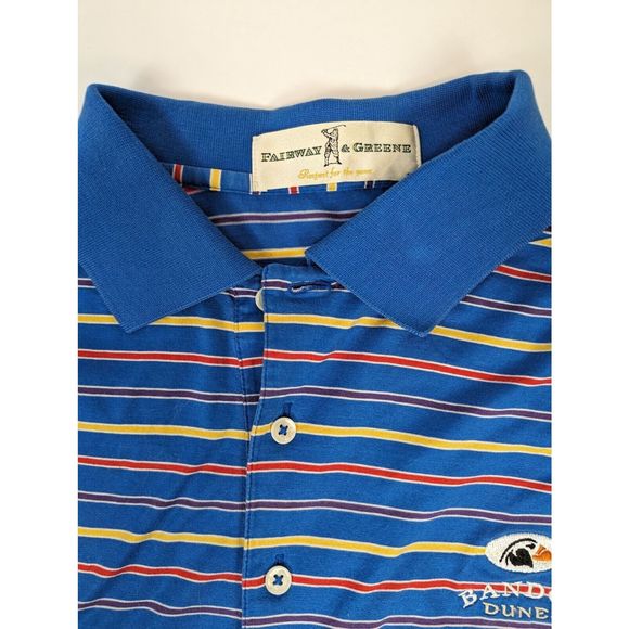 BANDON DUNES Fairway and Greene Golf Casual Polo Shirt M Blue w/ Colored Striped - Picture 4 of 5